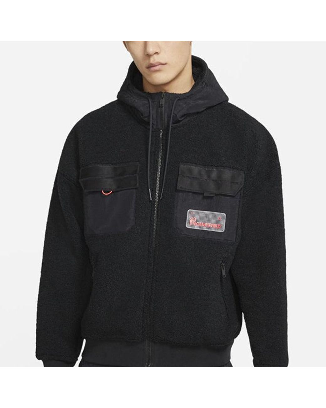 Nike Black Zipper Fleece Windproof Stay Warm Hooded Jacket for men