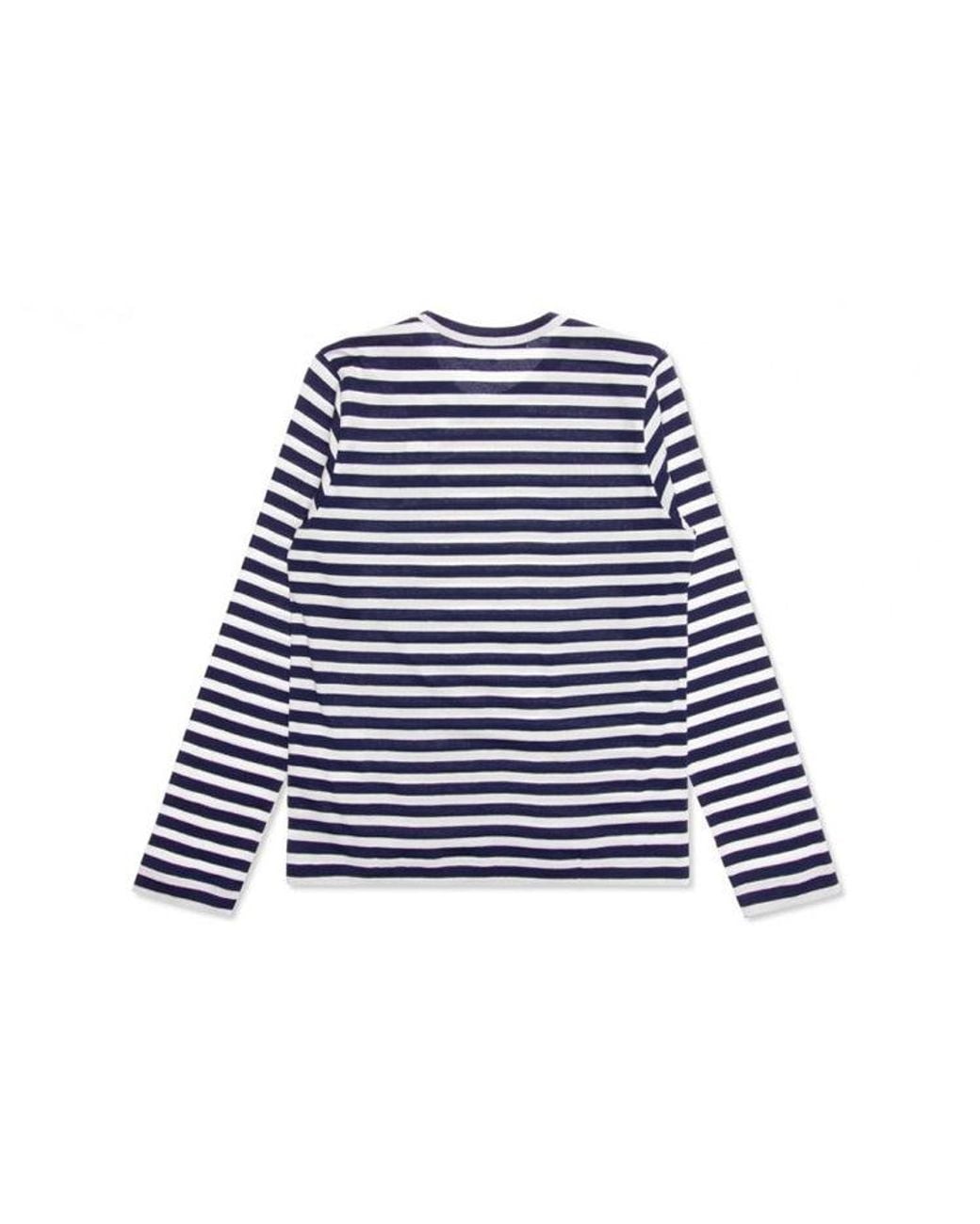 COMME DES GARÇONS PLAY Blue (Wmns) Striped Double Hearts Logo Long Sleeves Tee
