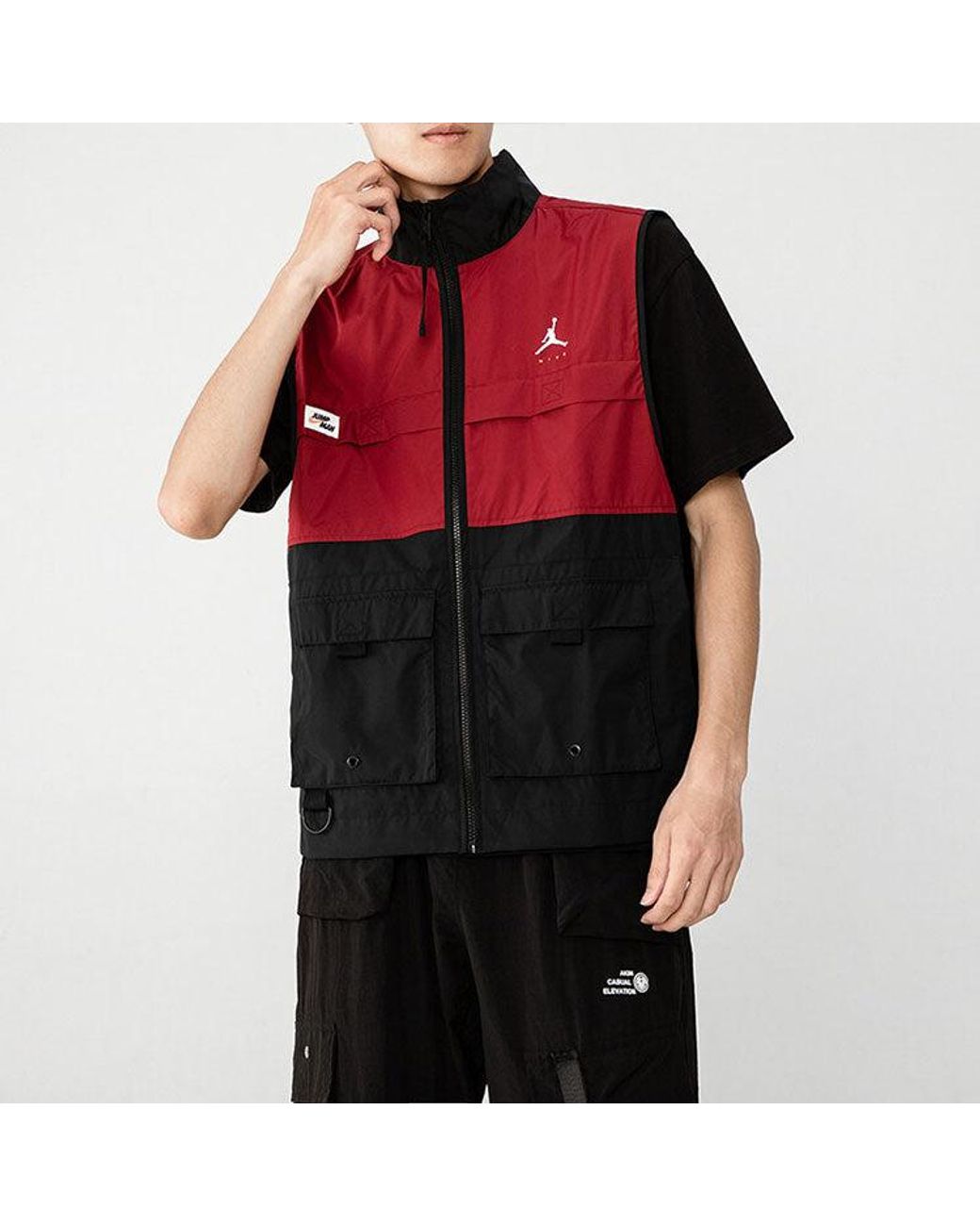 Nike Red Casual Alphabet Printing Zipper Splicing Vest for men
