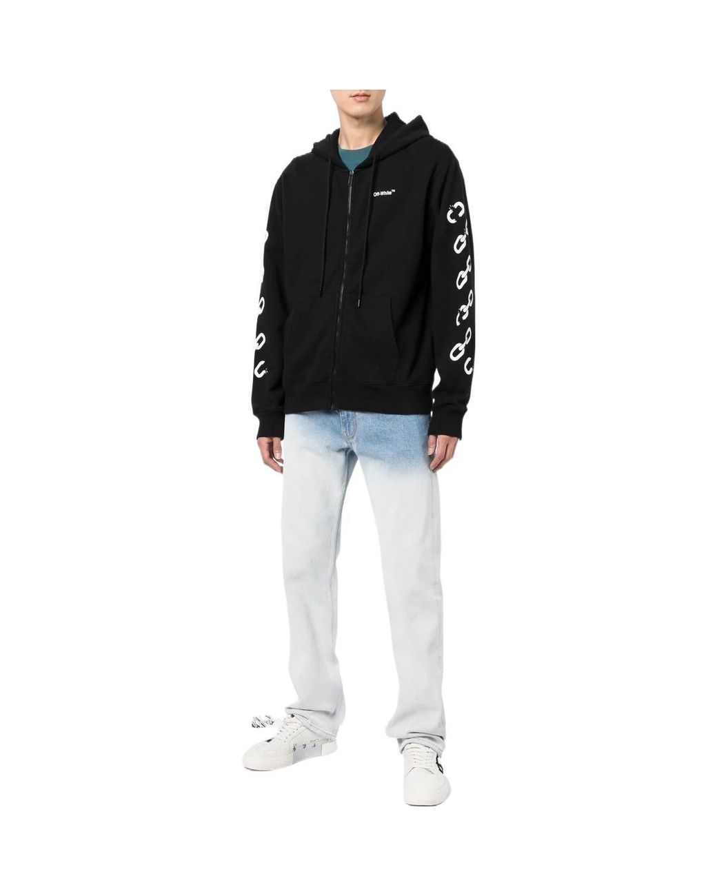 Off-White c/o Virgil Abloh Black Fw22 Chain Logo Printing Zipper Loose Fit Autumn for men