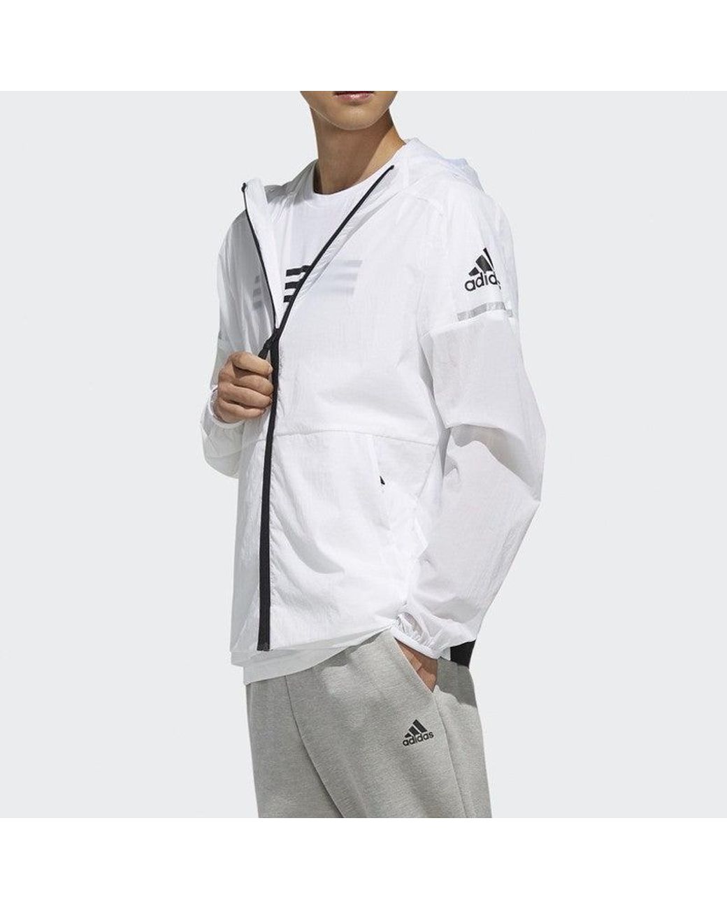 Adidas Blue Wb Light Logo Printing Woven Sports Hooded Jacket for men