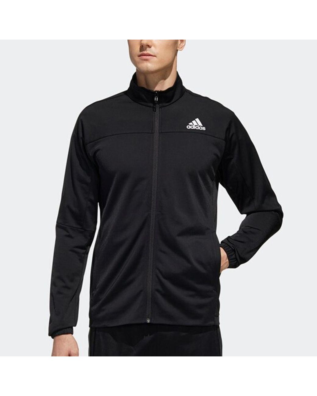 Adidas Blue 3S Knit Jkt Tennis Sports Stand Collar Jacket for men