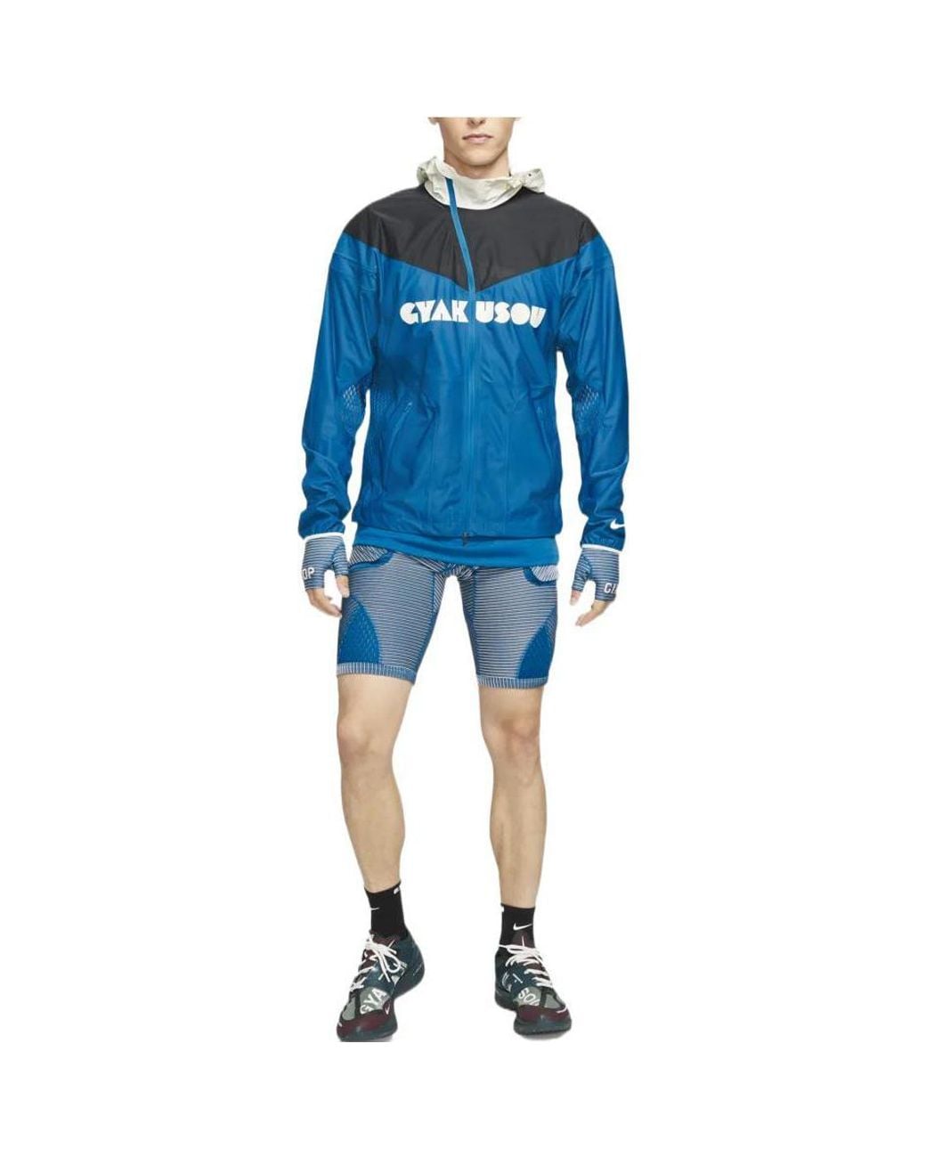Nike Blue X Gyakusou Crossover Splicing Colorblock Alphabet Zipper Hooded Jacket for men