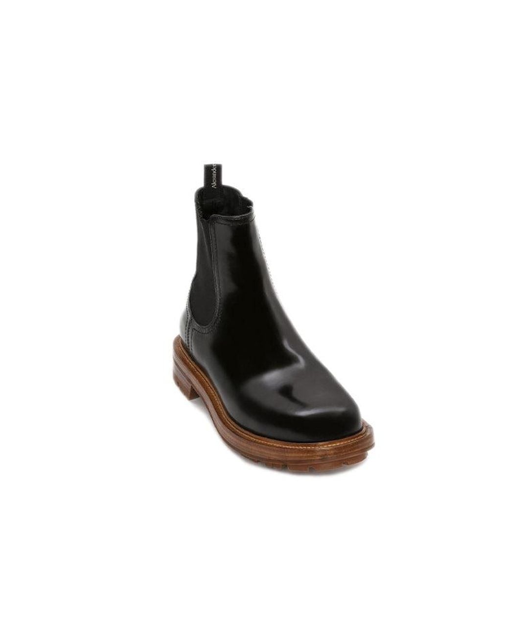 McQueen Black Shiny Leather Chelsea Boots for men
