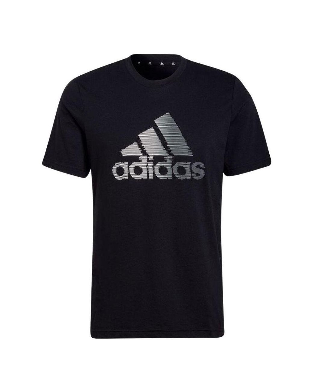 Adidas Black Large Logo Round Neck Short Sleeve Japanese Version T-Shirt for men