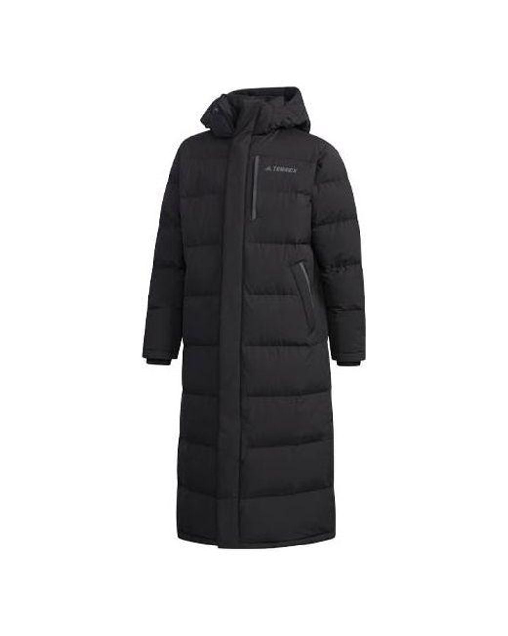 Adidas Black Xplr Dwn Bench Stay Warm Solid Color Mid-Length Hooded Down Jacket for men