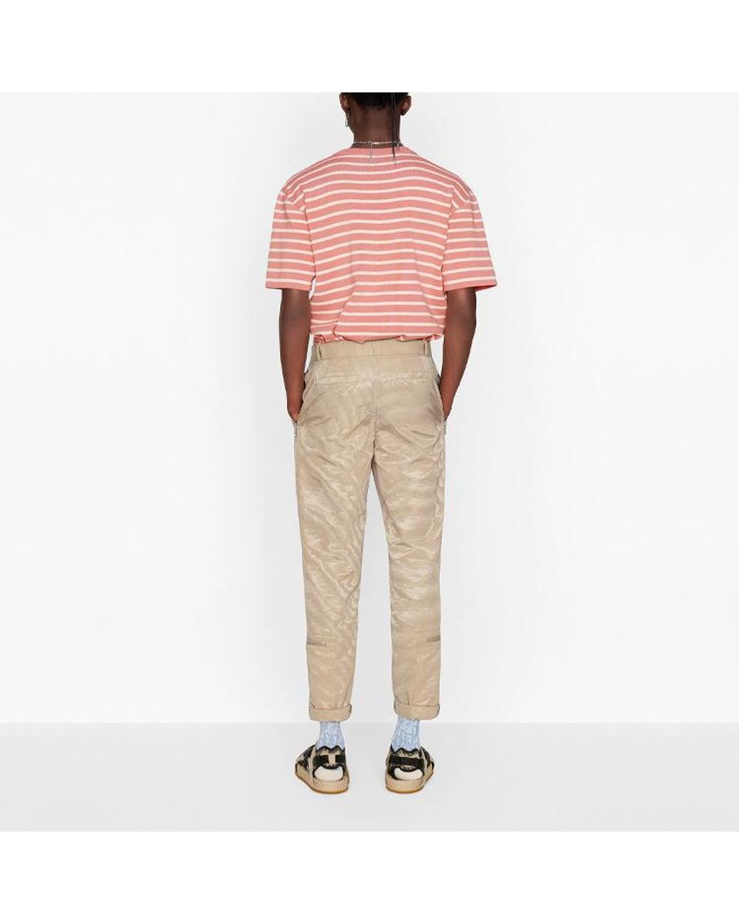 Dior Pink Ss21 Stripe Letter Pattern Round Collar for men