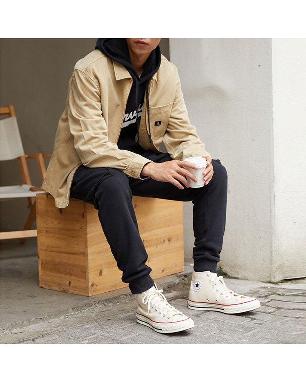 Converse Natural Washed Canvas Full Zip Work Shirt 'Nomad Khaki' for men