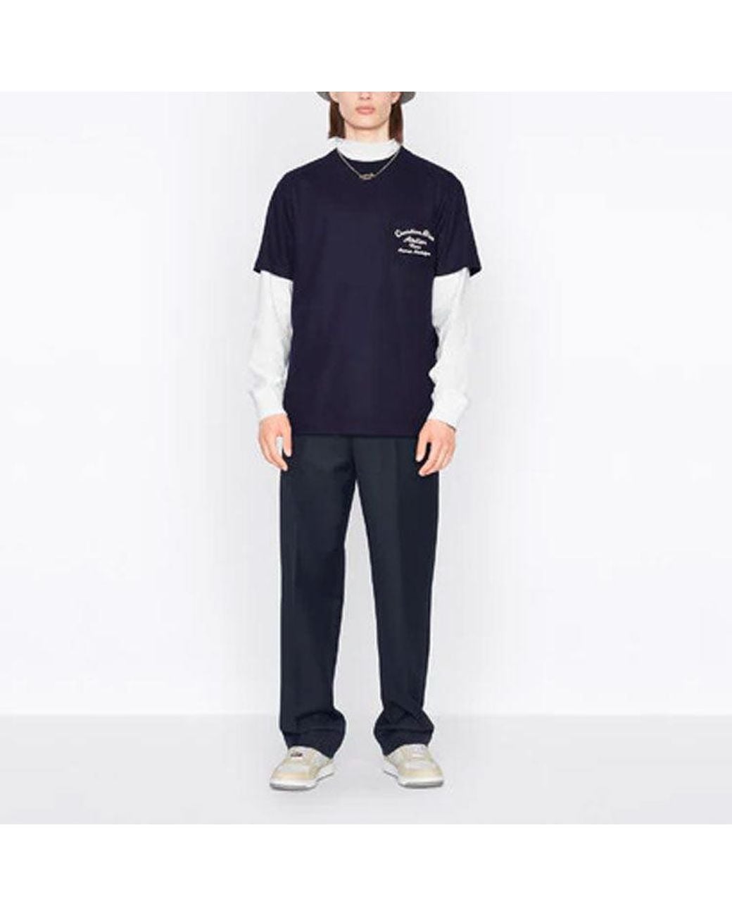 Dior Blue Ss22 Embroidered Plain Weave Knit Short Sleeve T-Shirt for men