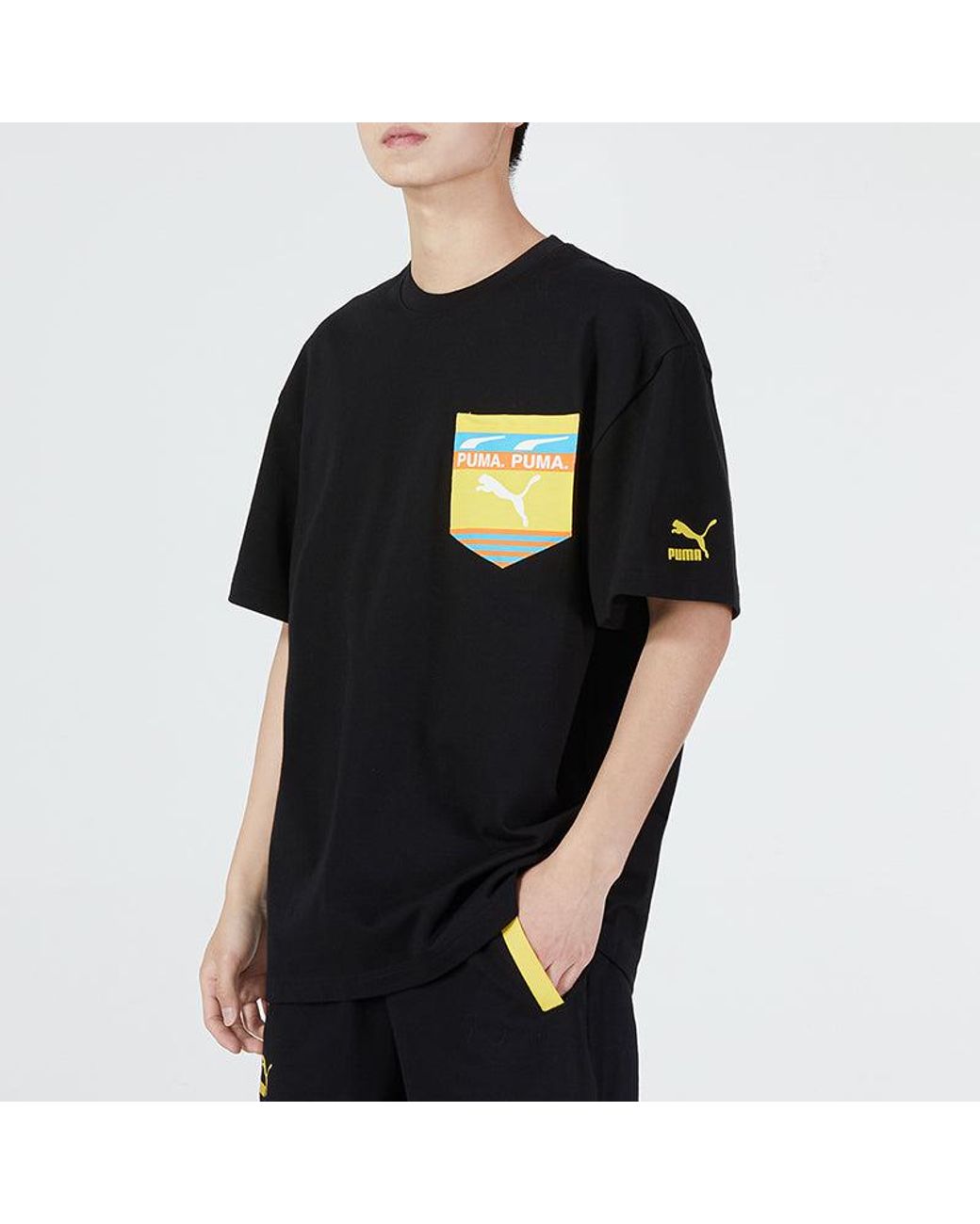 PUMA Black Boxy Pocket Logo Tee for men