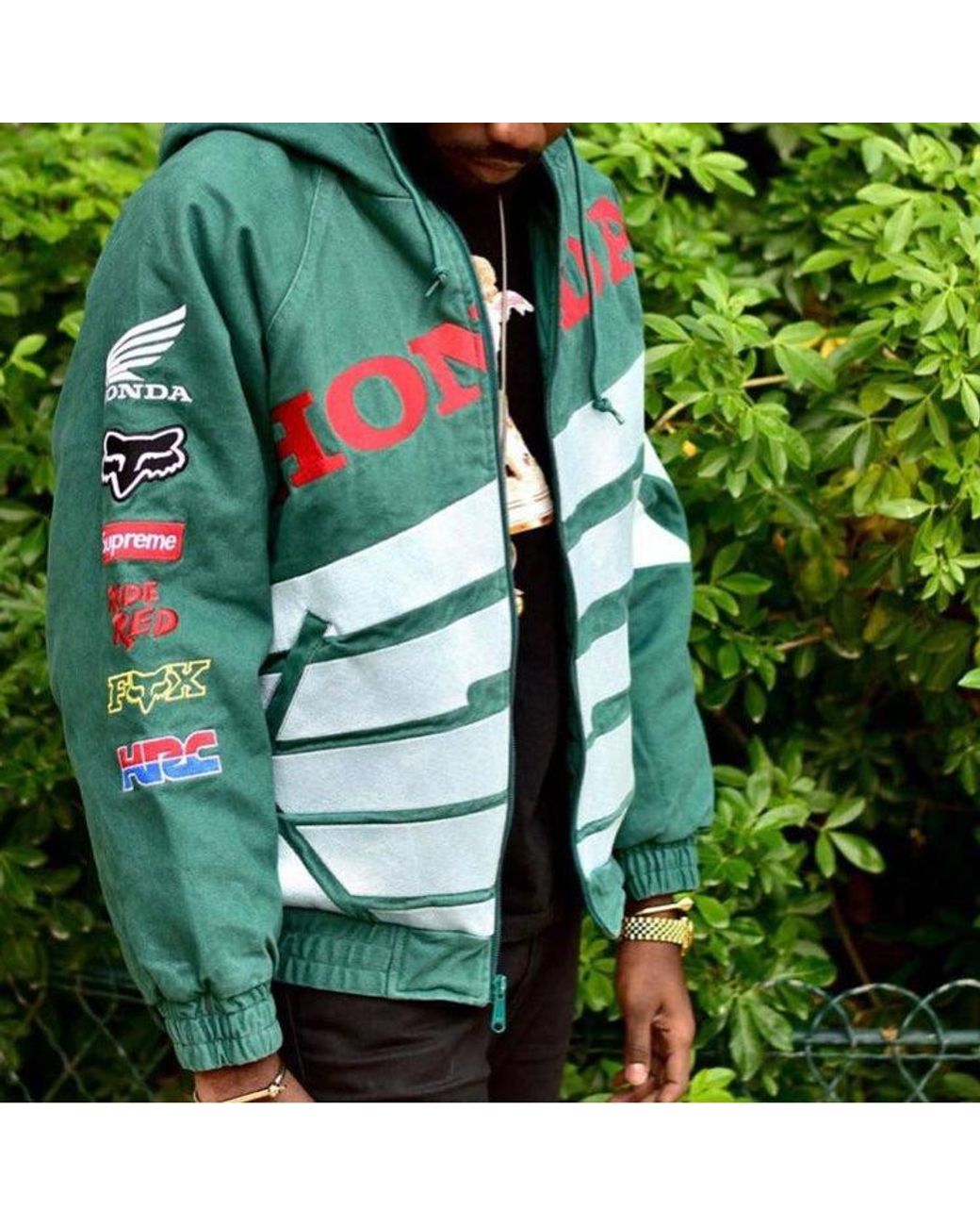 Supreme X Honda Fox Racing Puffy Zip Up Jacket in Green | Lyst UK