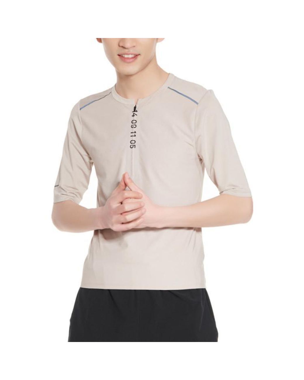 Nike Gray Nueric Printing Haf Zipper Breathabe Running Short Seeve Khaki for men