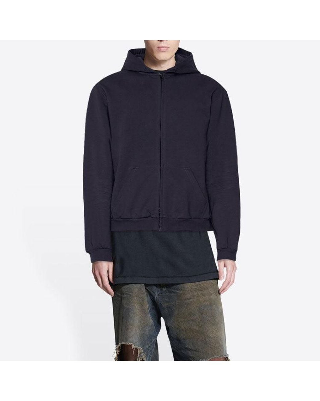 Balenciaga Blue Tab Worn-Out Zip-Up Hoodie for men