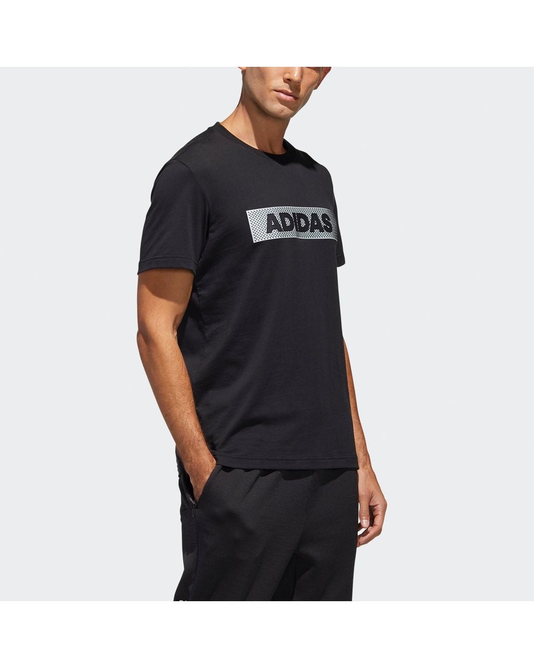 Adidas Black M Gfx T Lng Box Logo Printing Sports Round Neck Short Sleeve for men