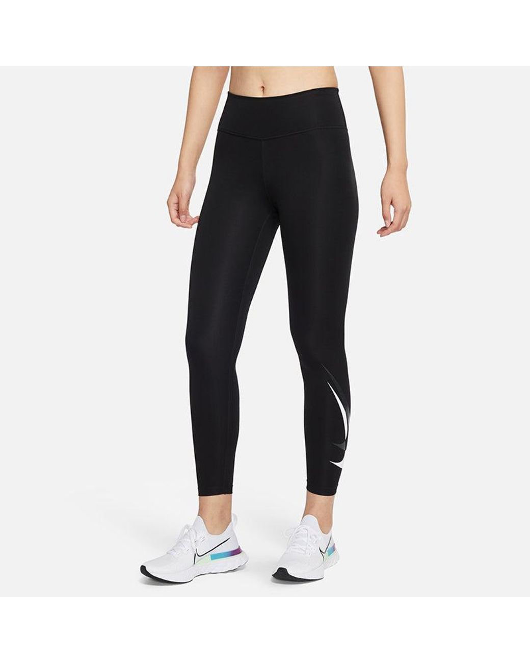 Nike Black (Wmns) Mid Waist Running Tight Sports Training Gym Pants/Trousers/Joggers