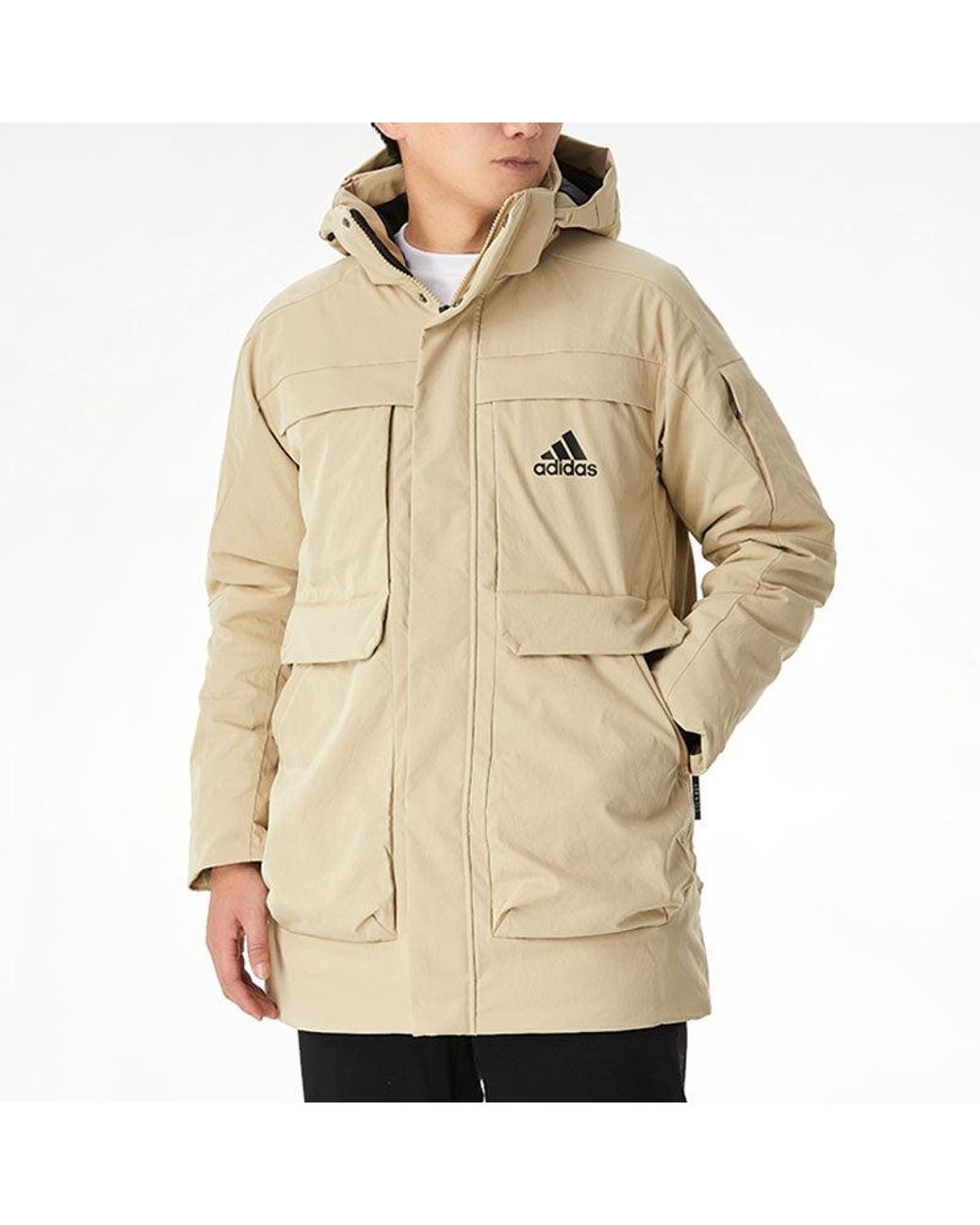 Adidas Natural Big Pocket Pk Stay Warm Mid-Length Cargo Down Jacket for men