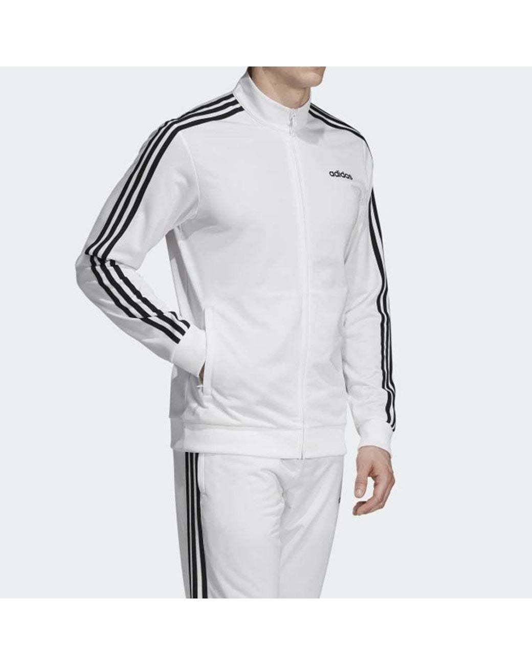 Adidas White Essentials3 Stripe Elastic Sports Jacket for men