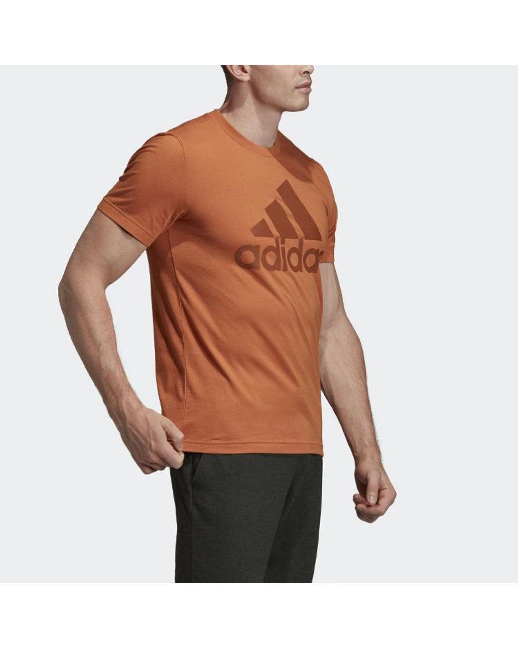 Adidas Orange Mh Bos Tee Gym Training Sports Round Neck Short Sleeve Khaki for men