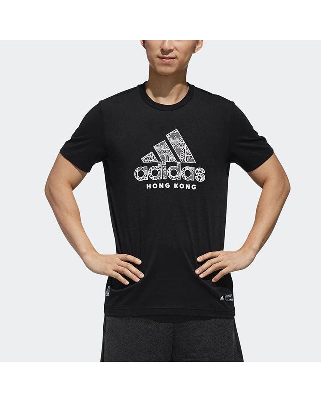 Adidas Black Kc Graphic Casual Printing City Round Neck Short Sleeve for men