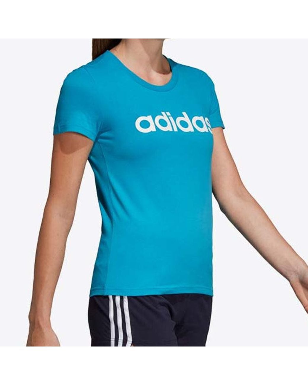 Adidas Blue (Wmns) Alphabet Logo Printing Short Sleeve