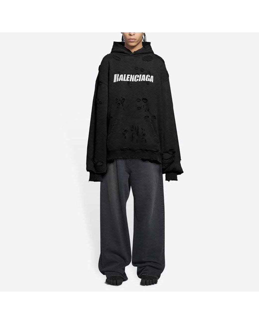 Balenciaga Black Caps Destroyed Hoodie for men