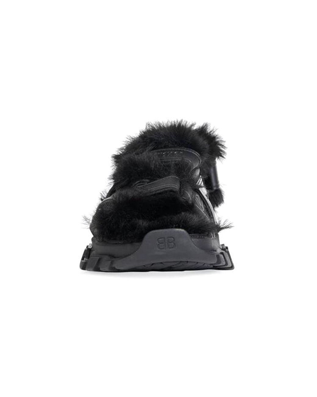 Balenciaga Black (Wmns) Track Sandals 'Fake Fur'