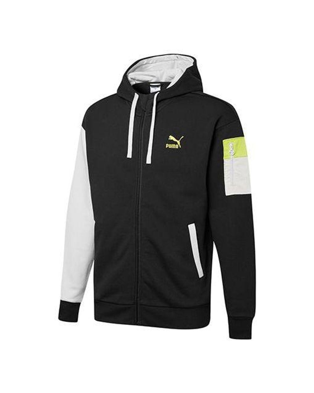 PUMA Black Retro Colorblock Knit Hooded Logo Jacket for men