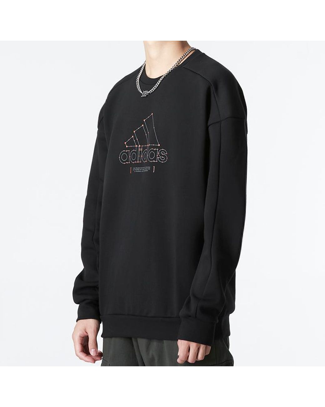 Adidas Black Th Mh Crew Logo Athleisure Casual Sports Round Neck for men