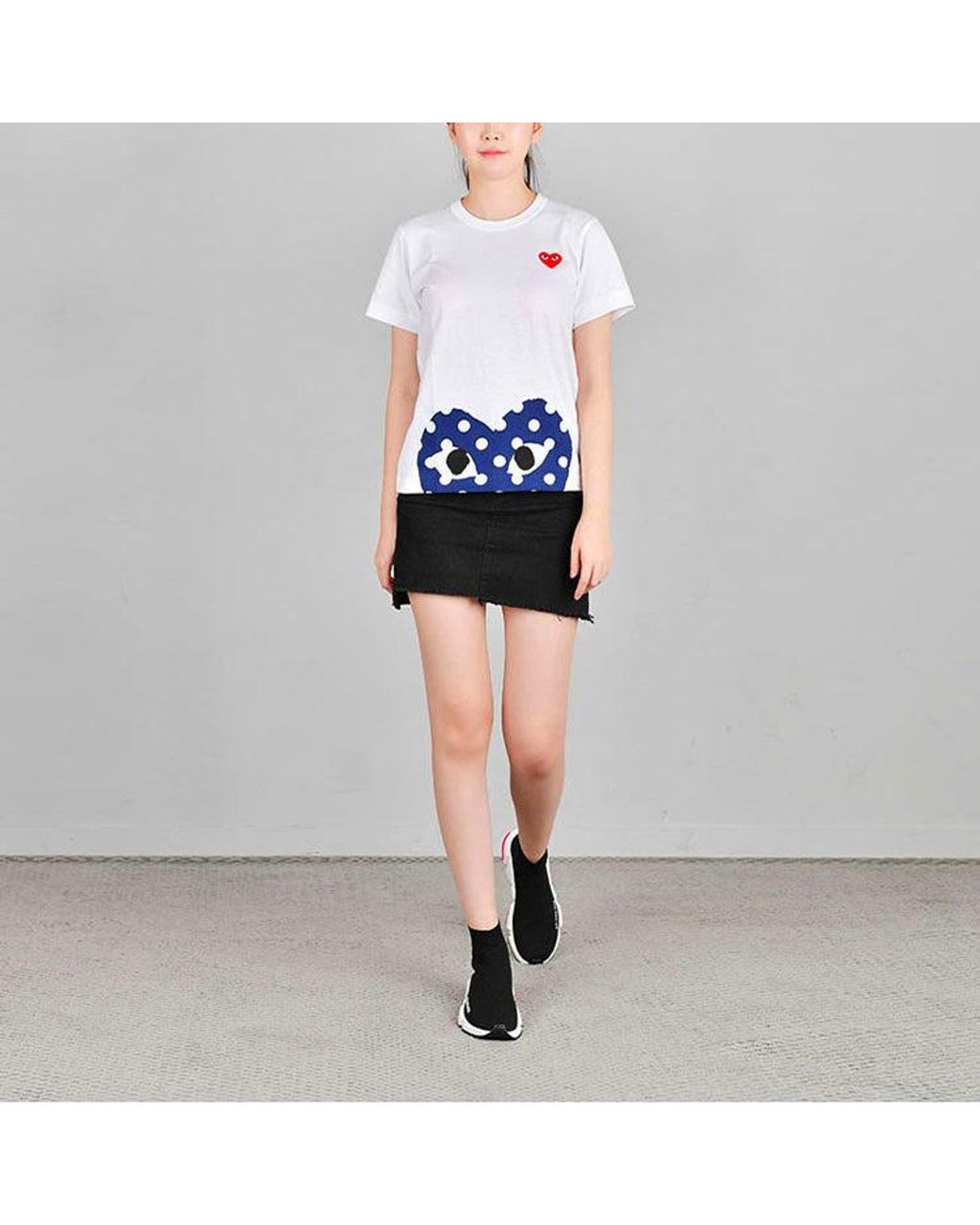 COMME DES GARÇONS PLAY White (Wmns) Polka Dot Half Heart Tee
