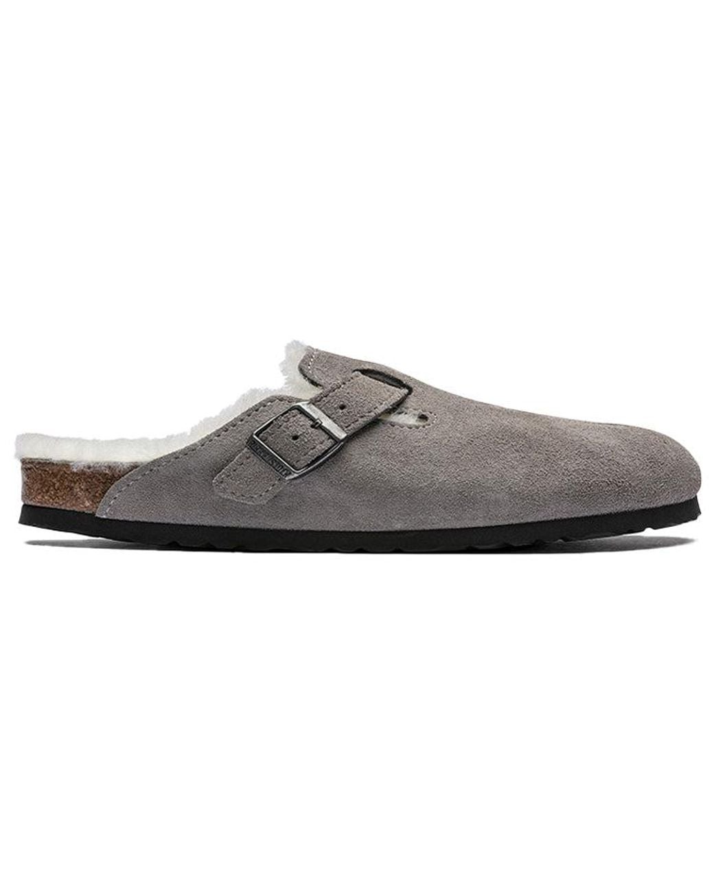 Birkenstock Gray Boston Fur Narrow 'Suede Stone Coin' for men
