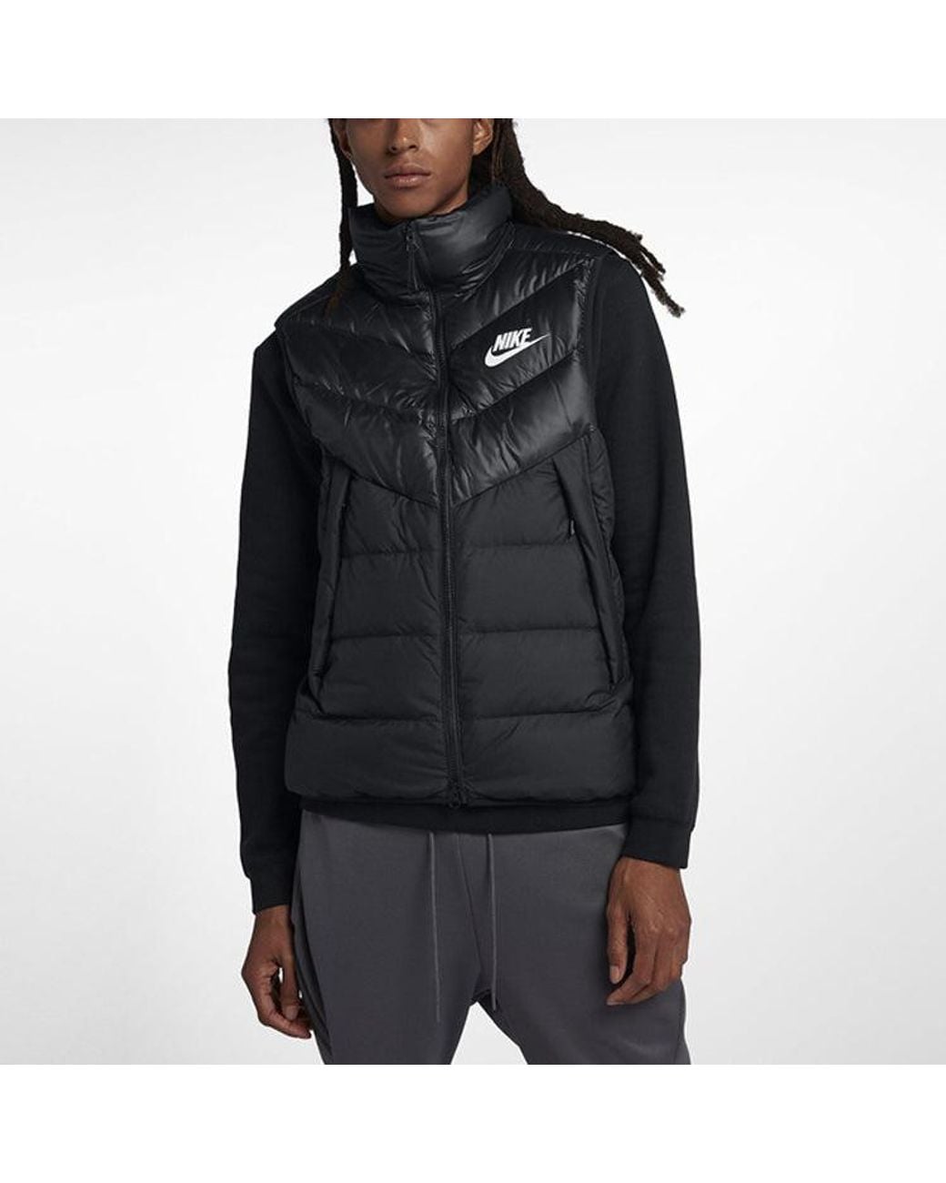 Nike Black Sportswear Windrunner Down Fill Sports Splicing Stand Collar Down Vest for men