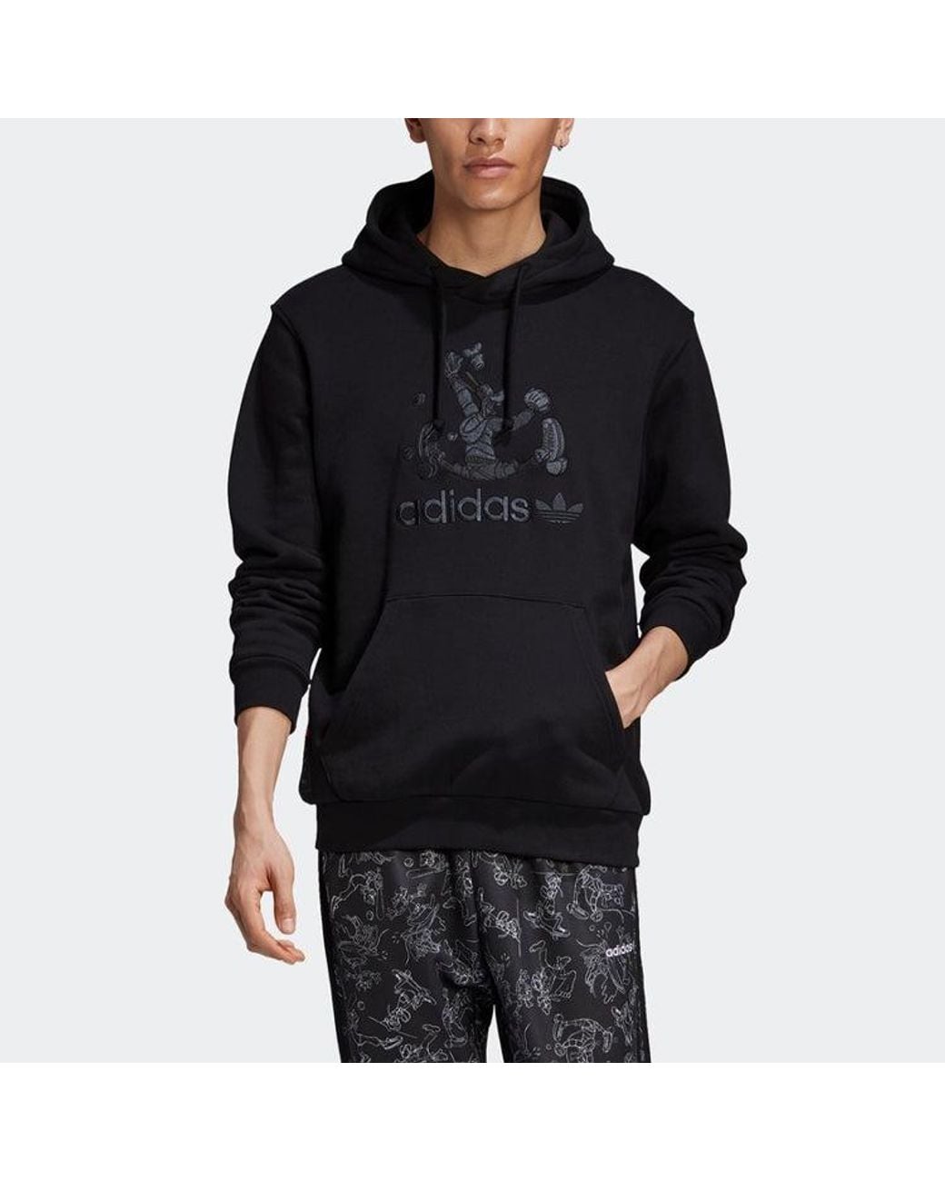 Adidas Blue X Disney Crossover Goofy Hoody Embroidered Pullover for men