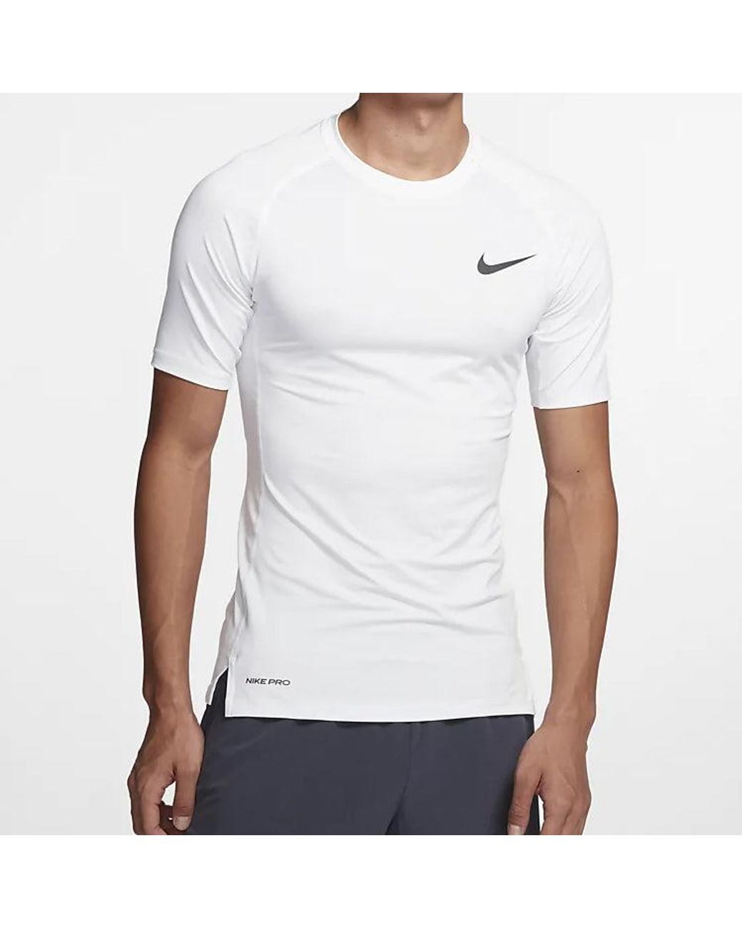 Nike White Pro Training Tight Tops Short Sleeve for men