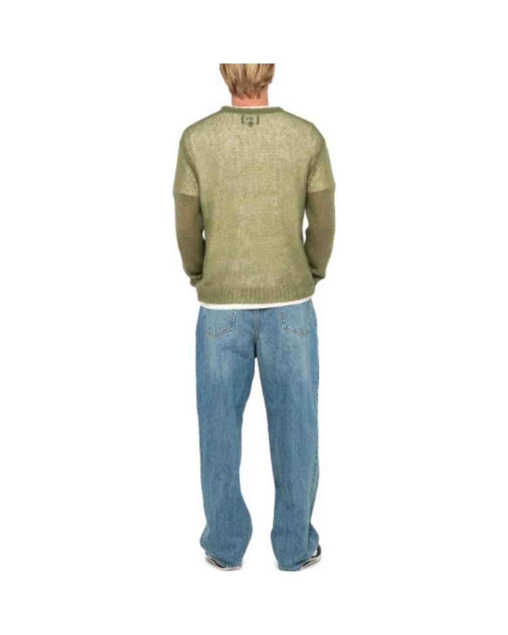 Stussy Green Loose Knit Logo Sweater 'Cypress' for men
