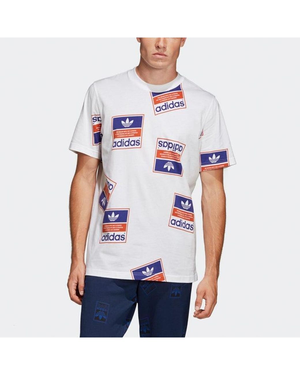 Adidas White Originals Stckerbomb Tee Round Neck Short Sleeve for men