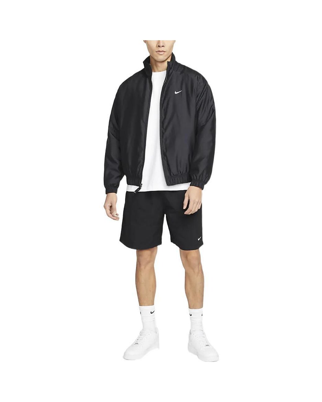 Nike Black Solid Color Logo Stand Collar Jacket for men