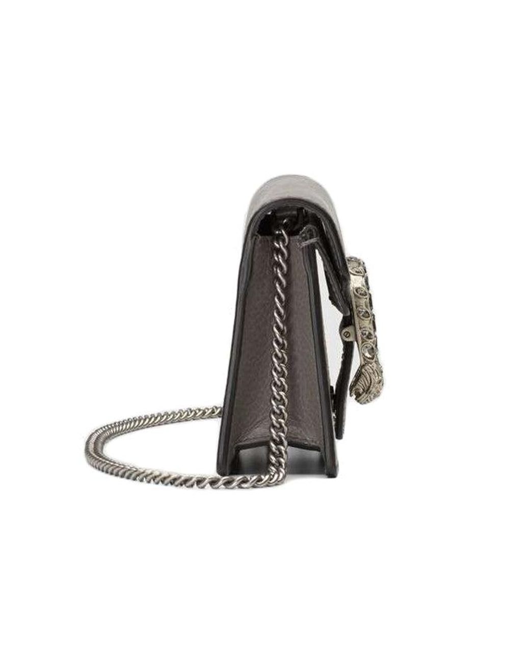Gucci Gray (Wmns) Dionysus Tiger Head Leather Chain Shoulder Messenger Bag Mini Classic