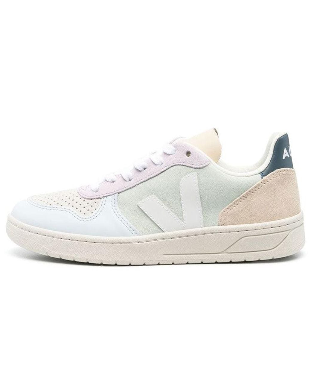 Veja White V-10 Lace-Up Suede Sneakers 'Jade'