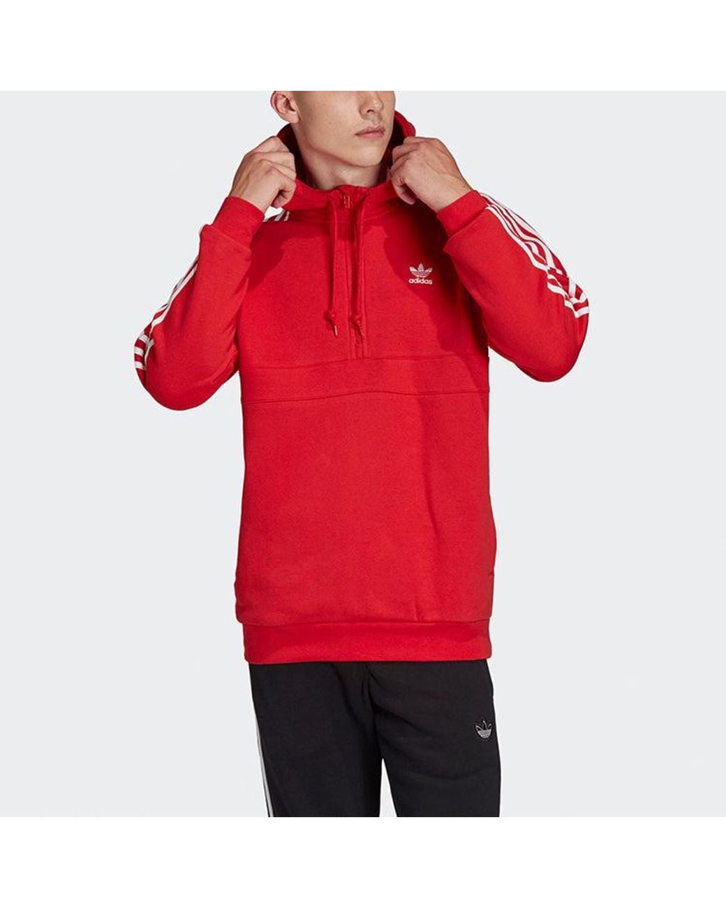 Adidas Red Originals Half Zipper Pullover Hooded Fleece Lined Stay Warm for men