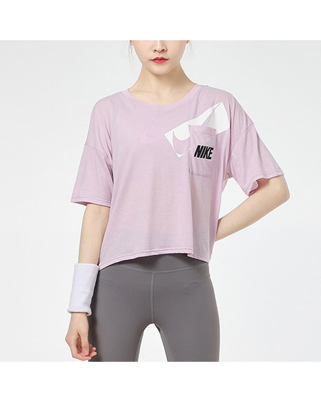 Nike Purple (Wmns) Dri-Fit Loose Round Neck Alphabet Short Sleeve