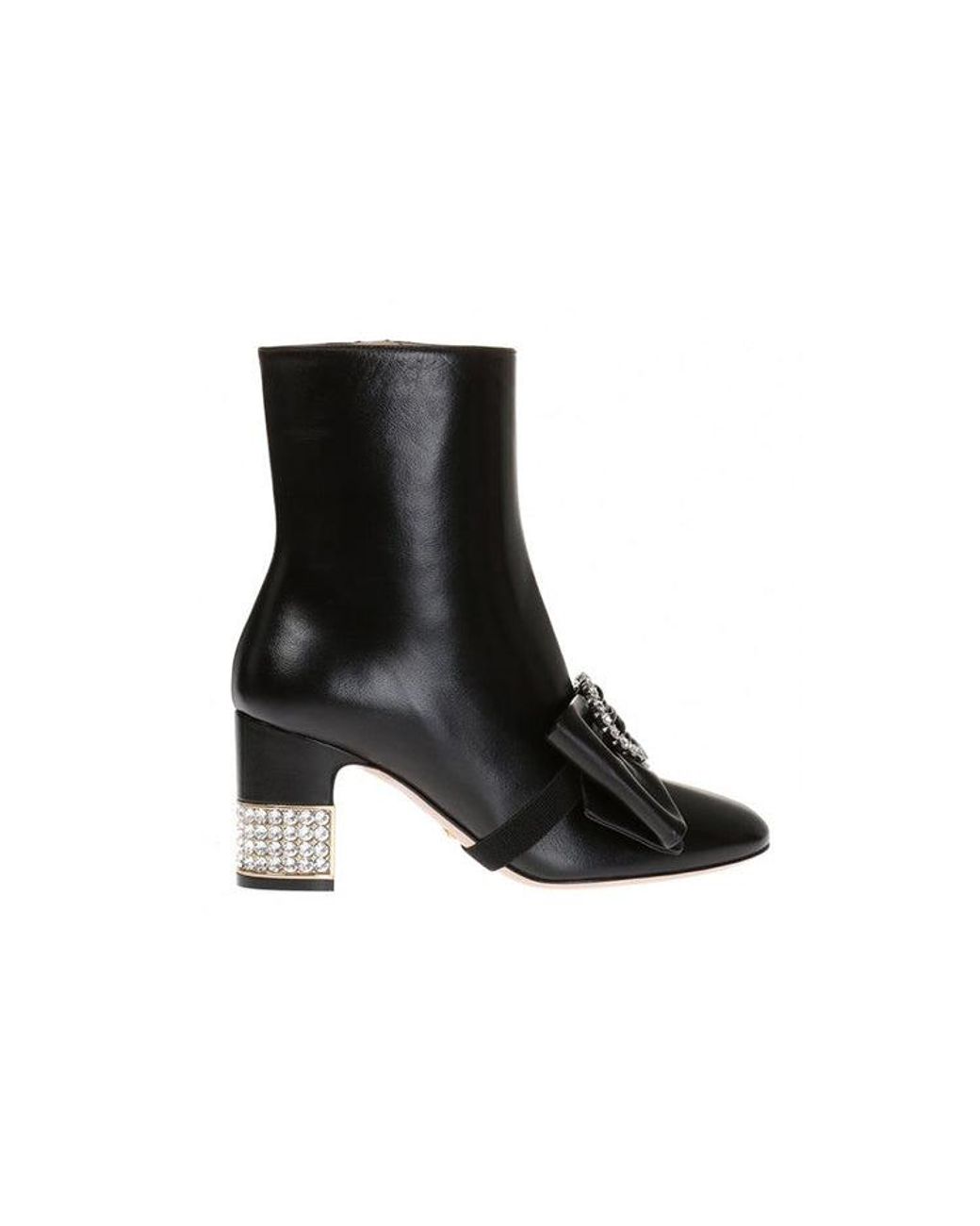 Gucci Black (Wmns) Removable Bow Leather Ankle Boots