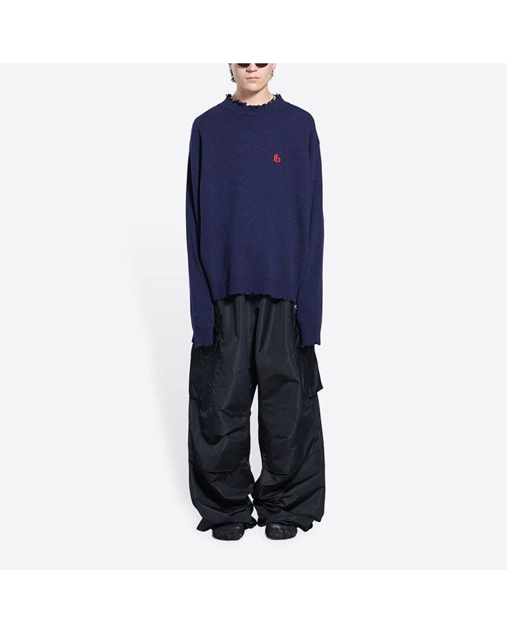 Balenciaga Blue Double B Highneck Wool Knit Sweater for men