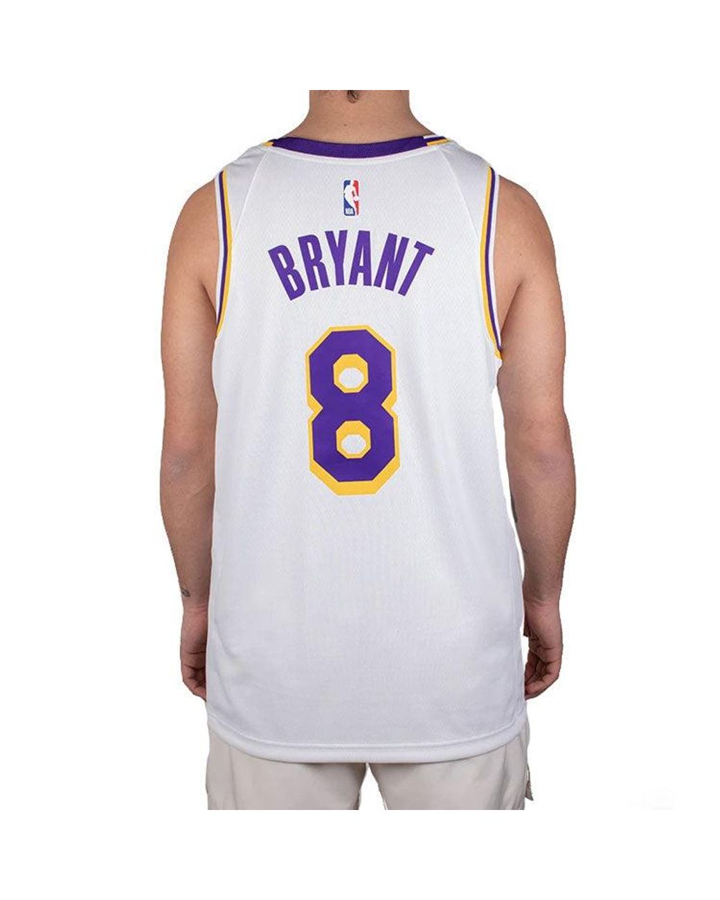 Nike White Nba Basketball Sports Jersey Vest Sw Fan Edition Lakers Home 8 for men