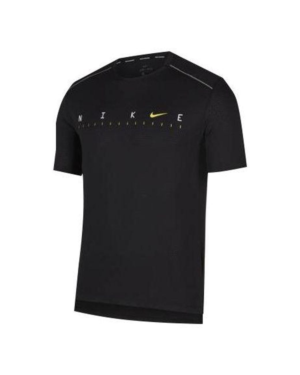 Nike Black Dri-Fit Miler Future Fast Mesh Quick Dry Reflective Element Short Sleeve for men