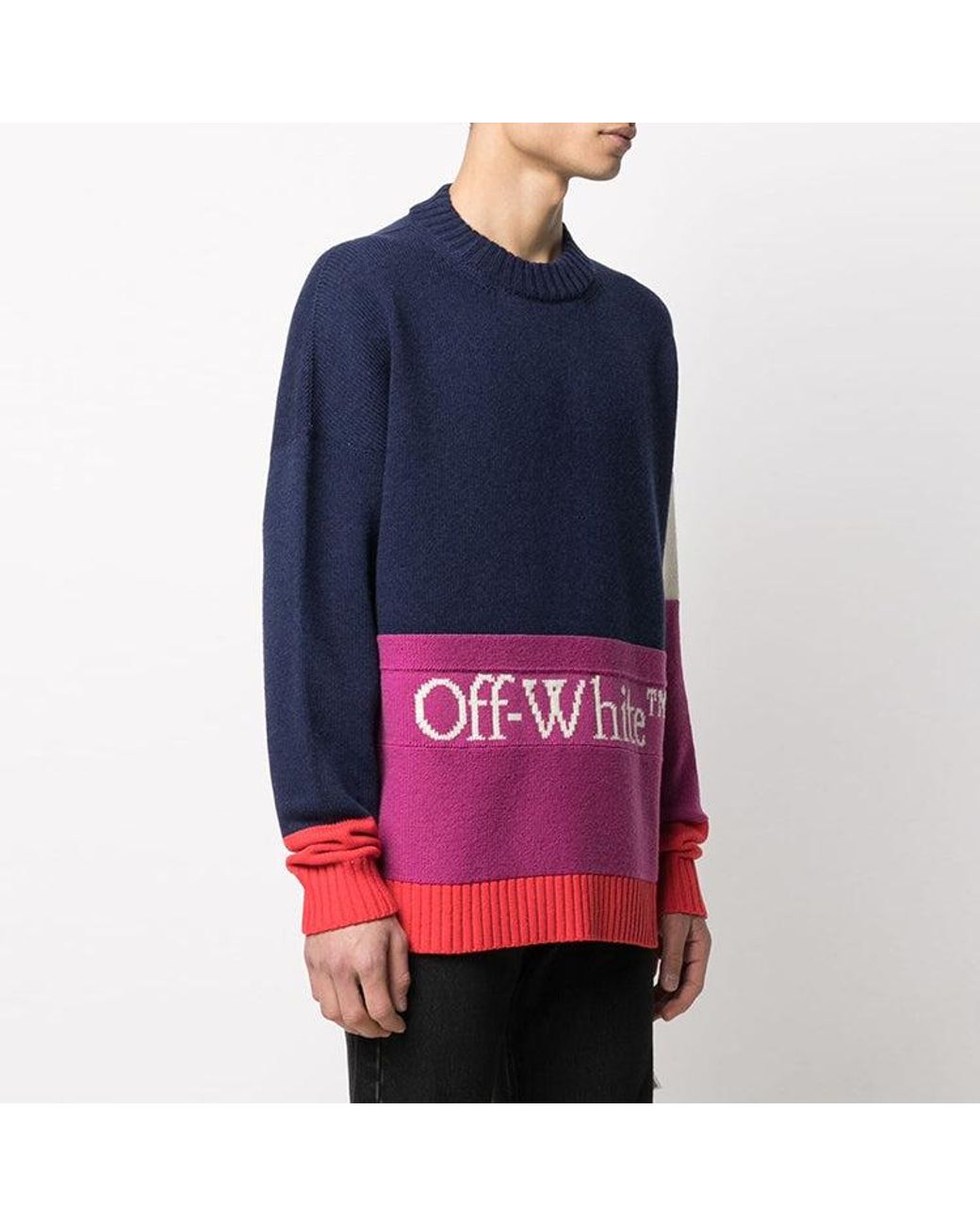 Off-White c/o Virgil Abloh Blue Ss21 Colorblock Logo Round Neck Long Sleeves for men