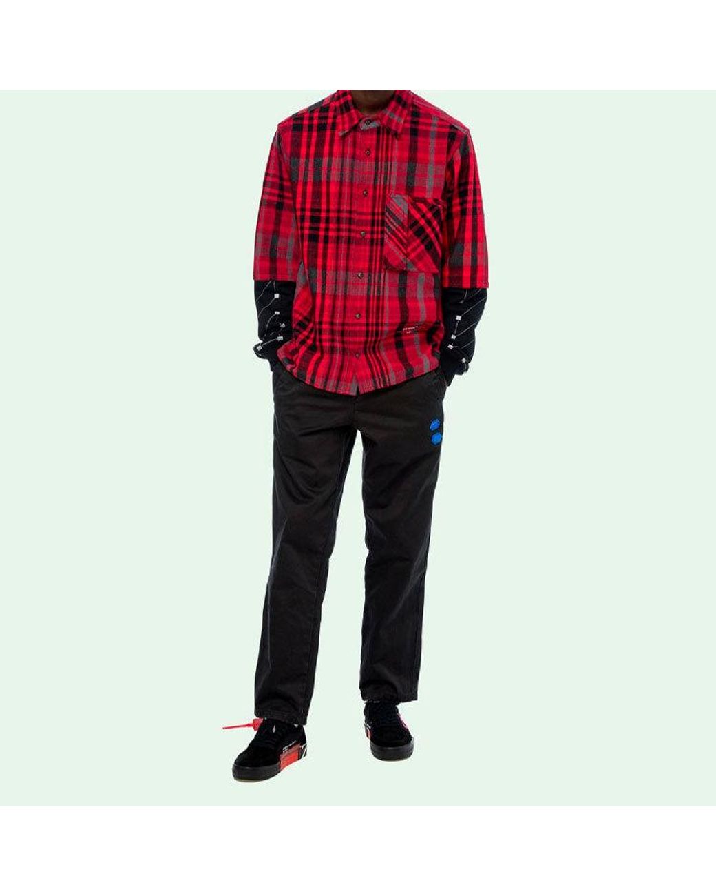 Off-White c/o Virgil Abloh Red Jersey Sleeve Checked Shirt for men