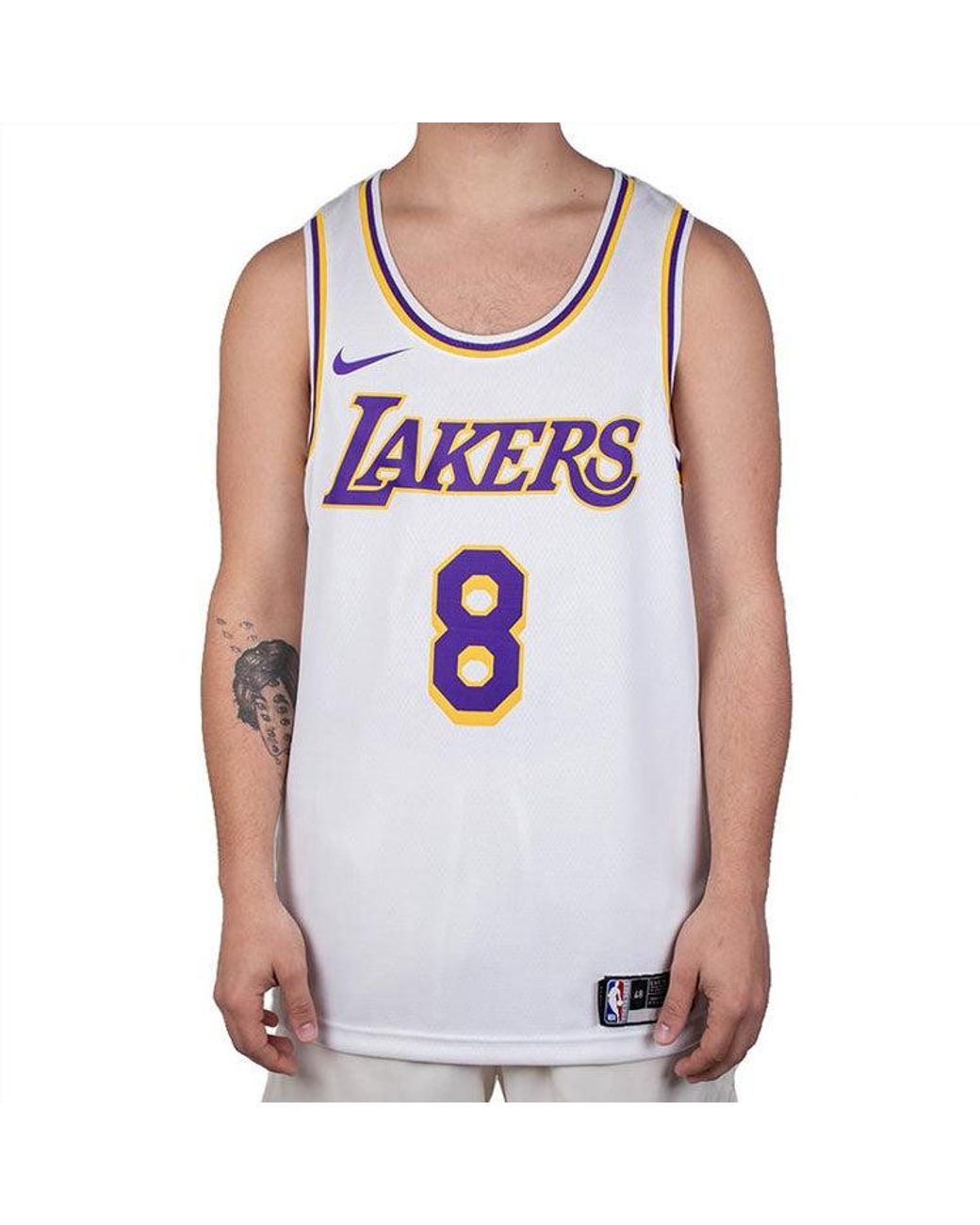 Nike White Nba Basketball Sports Jersey Vest Sw Fan Edition Lakers Home 8 for men