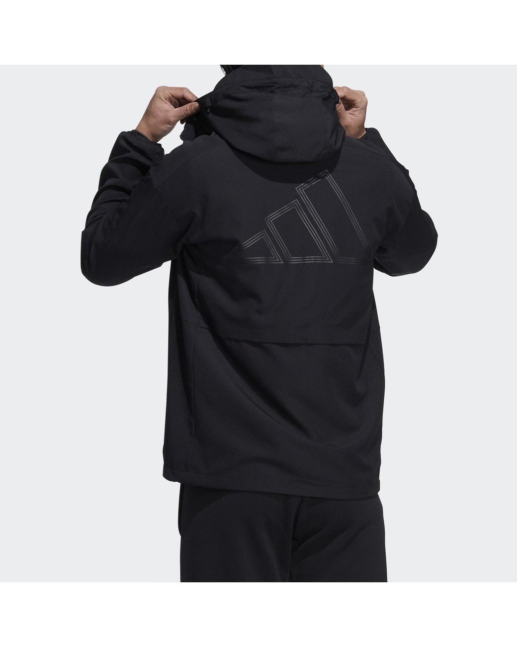 Adidas Black Sports Long Sleeves Woven Windproof Hooded Logo Jacket for men