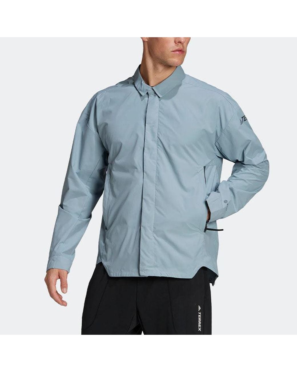 Adidas Blue Terrex C Myshelter W.R Colorful Logo Stripe Printing Lapel Jacket for men