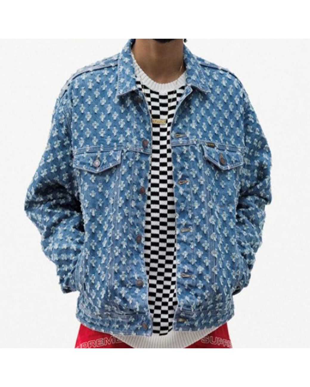 Supreme Blue Hole Punch Denim Trucker Jacket for men